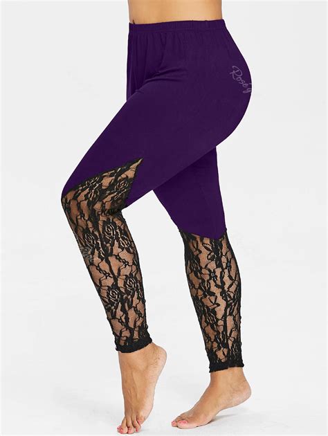 [63% OFF] Plus Size Floral Lace Trim Leggings | Rosegal