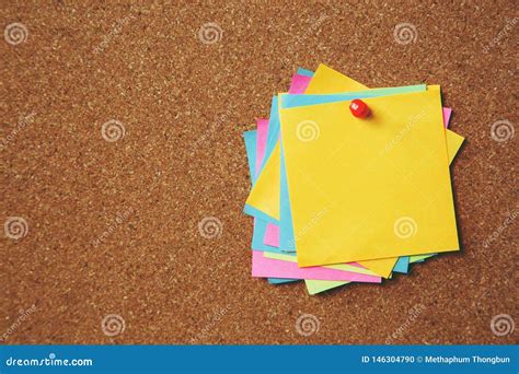 Paper Note Pad Reminder Sticky Notes Pin Paper Yellow On Cork Bulletin