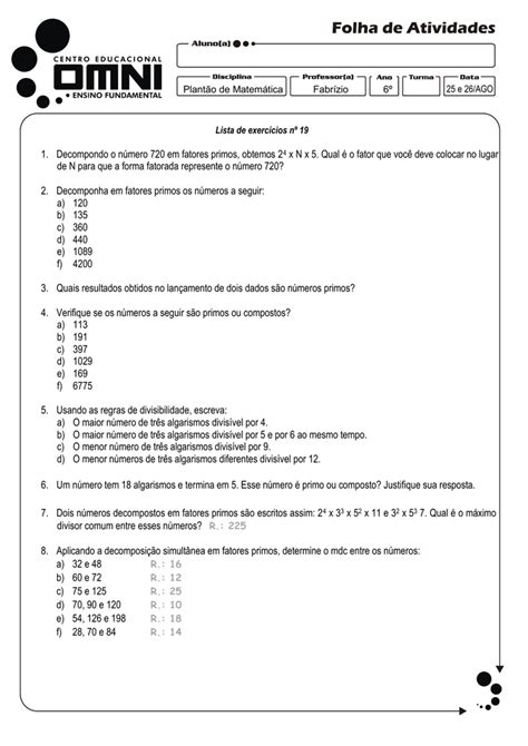 Atividades Sobre Decomposi O Em Fatores Primos Parte Prof Hot Sex Picture