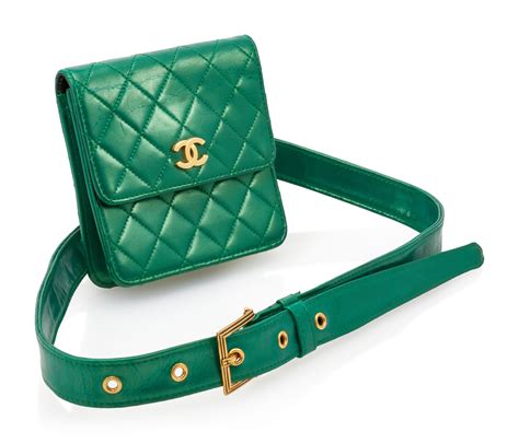 Green Shiny Leather With Gold Tone Metal Classic Belt Bag Chanel A