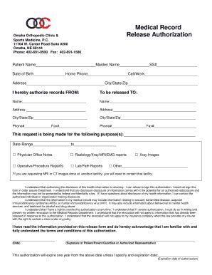 Fillable Online Medical Record Release Authorization Omaha Fax Email