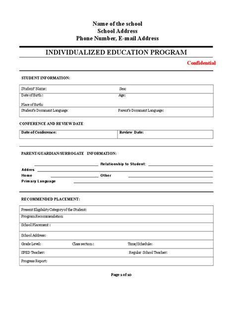 Iep Format Sampledoc Individualized Education Program Special Education