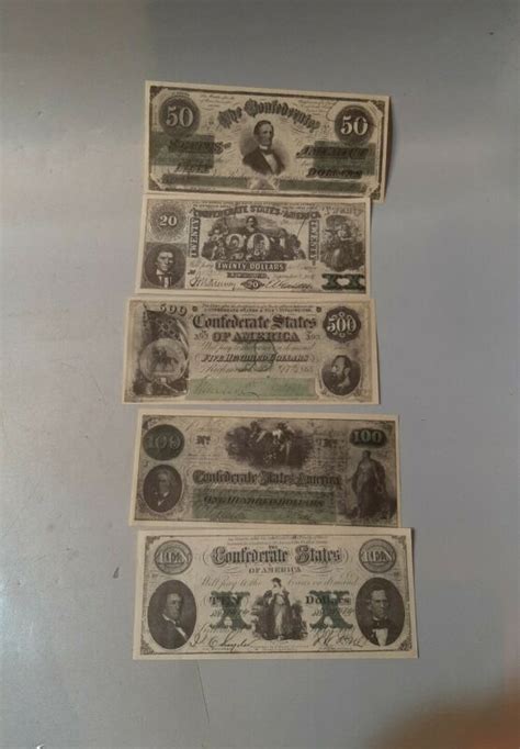 Confederate States Of America Currency Money Civil War Reproduction 5 Bills Antique Price