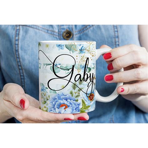 Caneca Personalizada Floral Azul Produtos Elo7