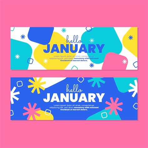 Free Vector Flat January Horizontal Banners Set