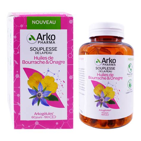 ARKOPHARMA SOUPLESSE DE LA PEAU HUILE DE BOURRACHE ONAGRE 180 GELULES