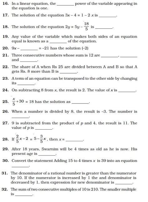 Worksheet Linear Equations In One Variable