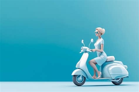 Premium Photo Elegance Blonde Woman On Motorcycle With Blue Background