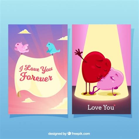 Free Vector | Awesome cards with birds and hearts for valentine's day