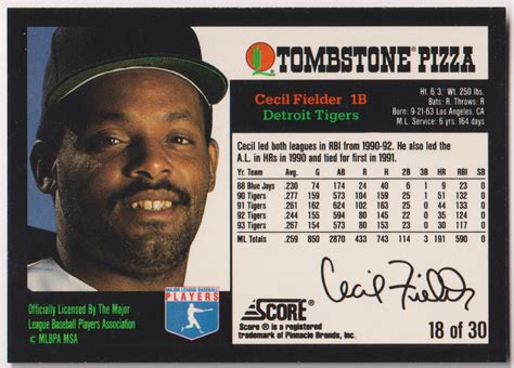 1994 Score Tombstone 18 Cecil Fielder Detroit Tigers EBay