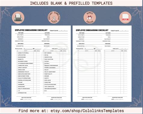 Set Of 2 Printable New Hire Checklist Employee Onboarding Checklist