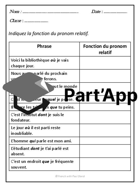 Part App Pronoms Relatifs Explications Et Exercices