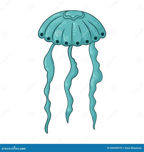 Jellyfish Medusa Logo In Cartoon Flat Style Vector Illustration