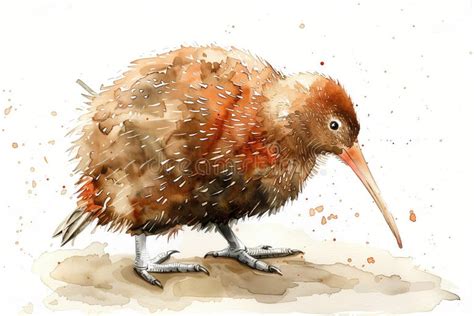 Kiwi Bird in Watercolor Illustration Stock Image - Image of organic ...