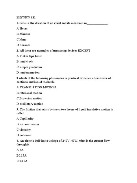 Physics Ss1 Pdf Series And Parallel Circuits Mechanical Engineering