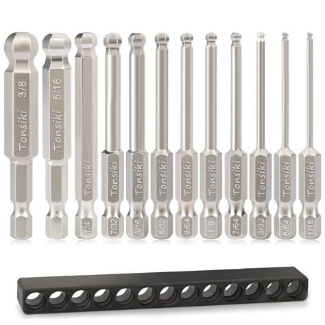 Tonsiki Ball End Hex Screwdriver Bit Set 12pcs SAE Hex Head Allen