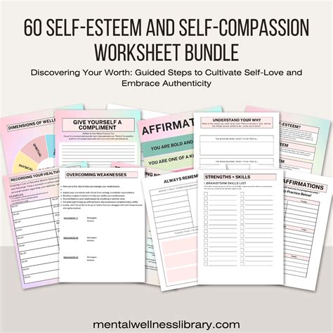 60 Self Esteem And Self Compassion Worksheet Bundle Mentalwellnesslibrary