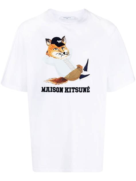 Maison Kitsun Logo Print Short Sleeve T Shirt Farfetch