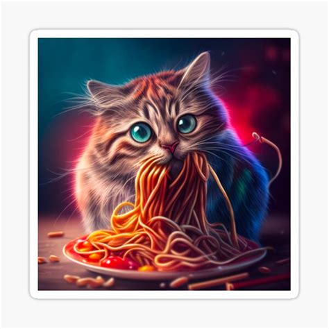 "Cat eating spaghetti a Spaghetti Cat" Sticker for Sale by ValleyDream ...