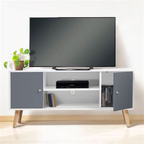 Meuble TV Scandinave Pas Cher En Bois Gris Et Blanc ID Market