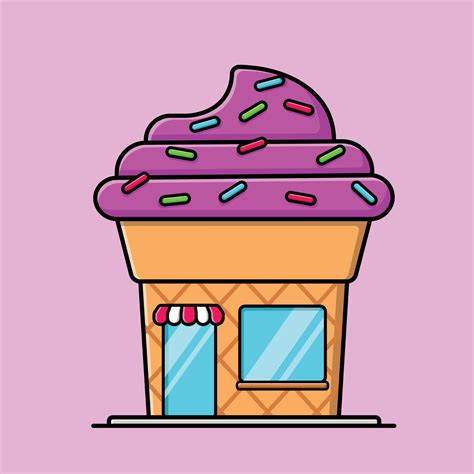 Ice Cream Shop Cartoon Vector Icon Illustration. Food Shop Building ...