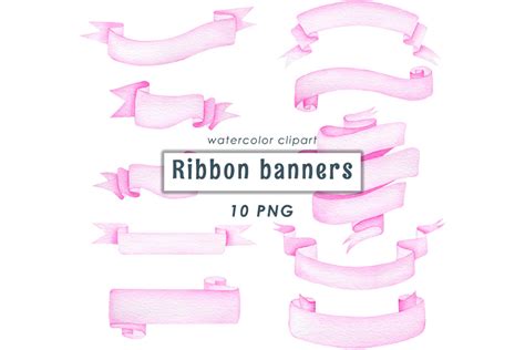 Watercolor Pink Banners Clipart Graphic By Cuteartshop Creative Fabrica