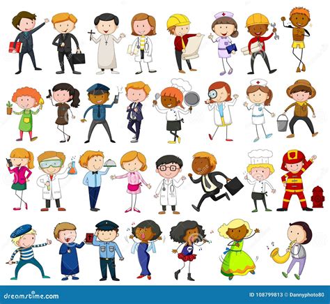 People Doing Different Jobs On White Background Stock Vector