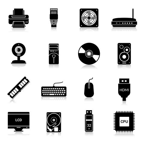 Computer Parts Icons Black 462436 Vector Art At Vecteezy