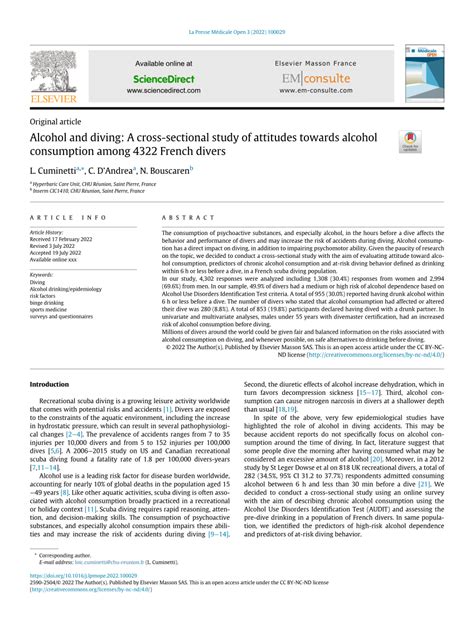 PDF Alcohol And Diving A Cross Sectional Study Of Attitudes Towards