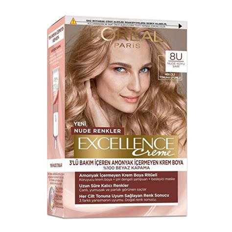 LOréal Paris Excellence Creme Nude Renkler Saç Boyası 8u Nude Koyu Sarı CarrefourSA