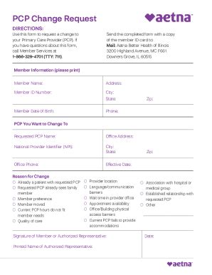 Aetna Pcp Change Form Fill Online Printable Fillable Blank Pdffiller