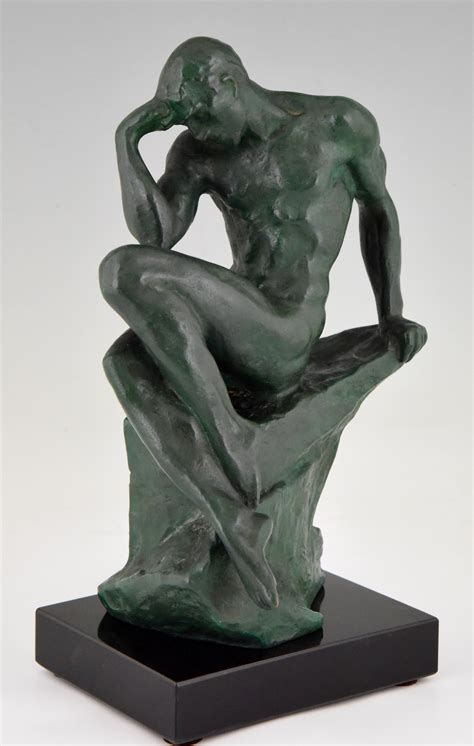 Art Deco Bronze Sculpture Sitting Male Nude Deconamic