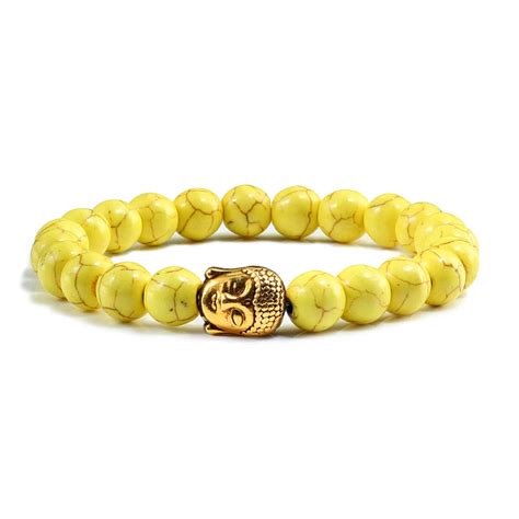 Fashion 8mm Natural Stone Beads Gold Buddha Head Bracelets Bangles For