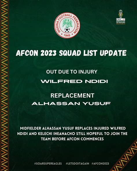 Wilfred Ndidi To Be Replaced By Alhassan Yusuf Sports Nigeria