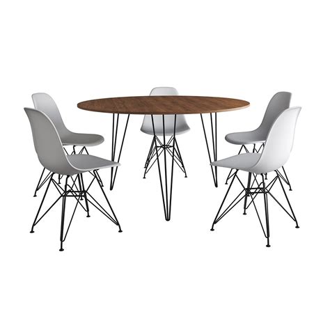 Mesa Jantar Redonda 110cm Amêndoa Clips 3 Pés 5 Cadeiras Eames