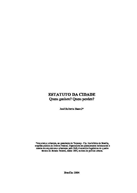 Estatuto Da Cidade Quem Ganhou Quem Perdeu Estatutobassul PDF