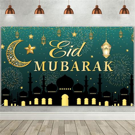 Eid Mubarak Banner Decorations Background Large Green Eid Mubarak