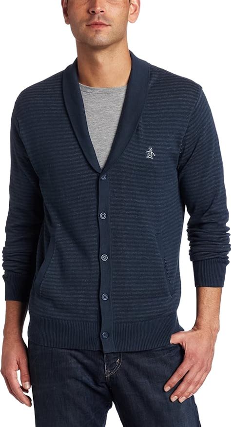 Original Penguin Men's Long Sleeve 5 Button Shawl Col Sweater, Midnight Navy, Small at Amazon ...