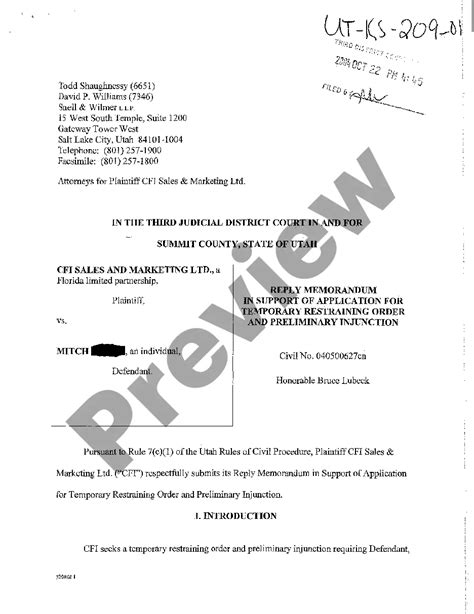 Utah Reply Memorandum In Support Of Application For Temporary Restraining Order And Preliminary