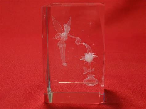 Disney Tinkerbell D Laser Etched Crystal Glass Paperweight