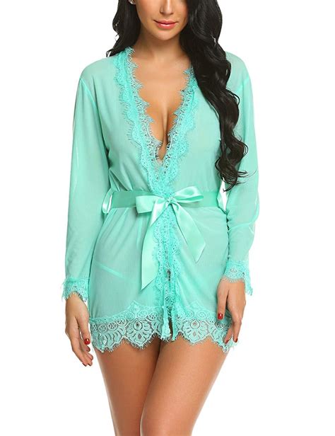 Plus Size Sexy Lingerie Women Lace Short Kimono Robe See Though