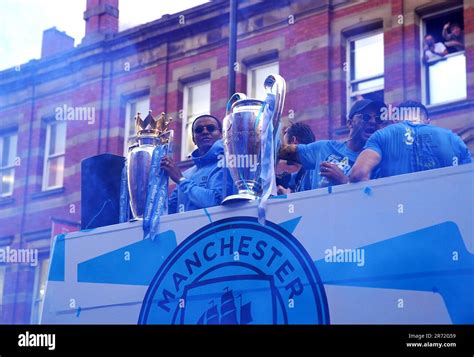 Manchester Citys Manuel Akanji With The Premier League Trophy And Kyle