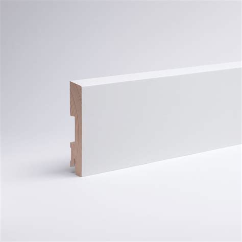 Plinthe en bois véritable avec à bord biseauté 100mm opaque blanc laqué