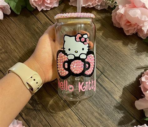 Pink Kawaii Kitty Glass Cup Beer Glass Cup Kawaii Kitty Etsy