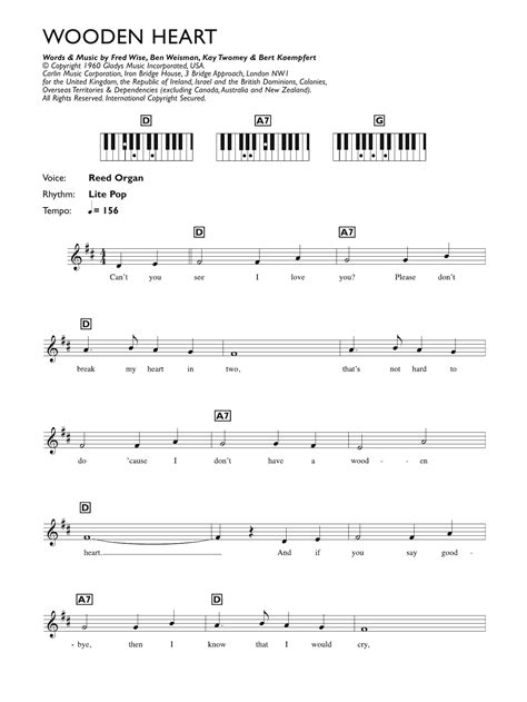 Wooden Heart By Elvis Presley Sheet Music For Piano Chordslyrics At Sheet Music Direct