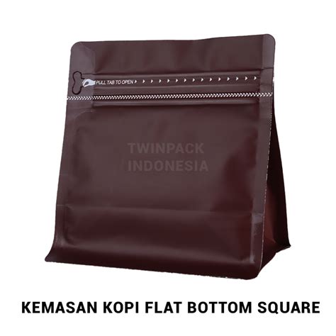 Jual Kemasan Kopi Gram Ziplock Cokelat Flat Bottom Square Wide