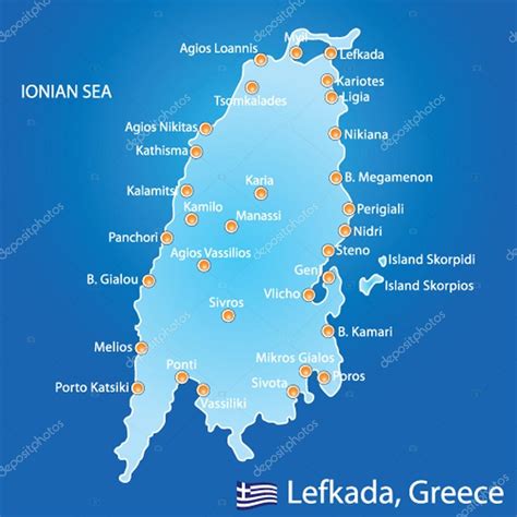 Isla De Lefkada En Grecia Mapa — Vector De Stock © Milanpetrovic 55597979