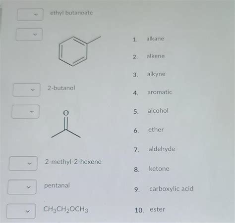 Solved Ethyl Butanoate PP 1 Alkane 2 Alkene 3 Alkyne Chegg