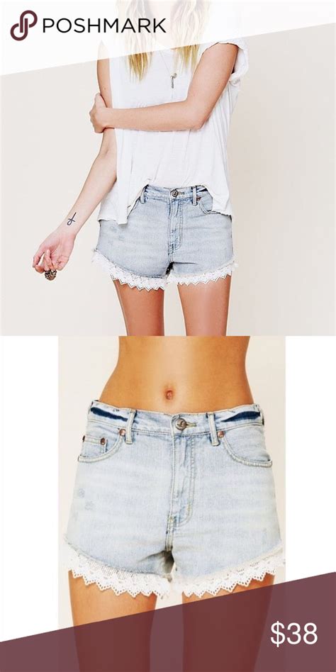 Free People Lace Trimmed Denim Shorts Lace Denim Shorts Denim And Lace Lace Trim Denim Shorts