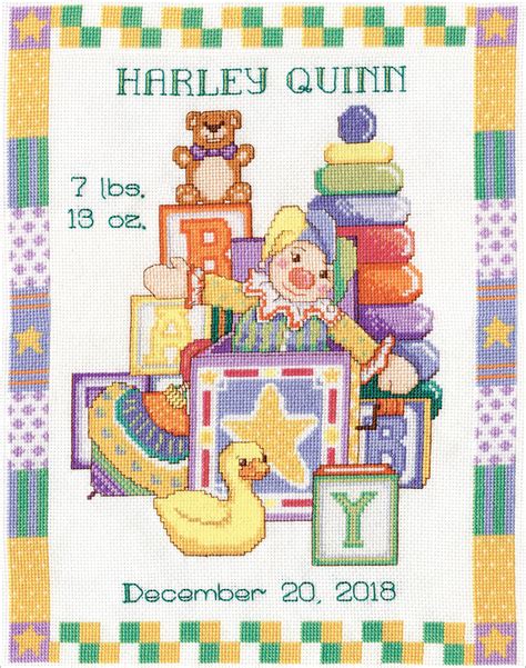 Tobin Counted Cross Stitch Kit 11x14 Toys Sampler Birth Record 14